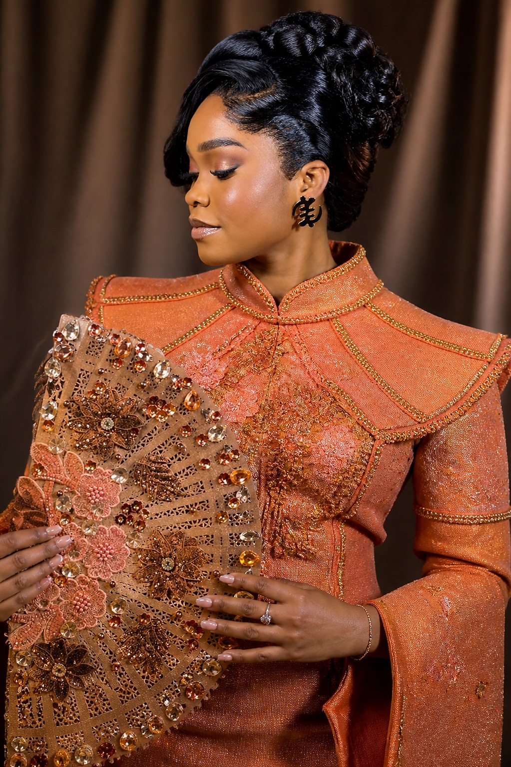 Traditional Ghanaian bridal makeup and sculptural updo